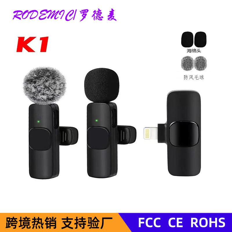 K1K9pro wireless lapel microphone Outdoor mobile phone microphone mini noise-cancelling lapel microphone